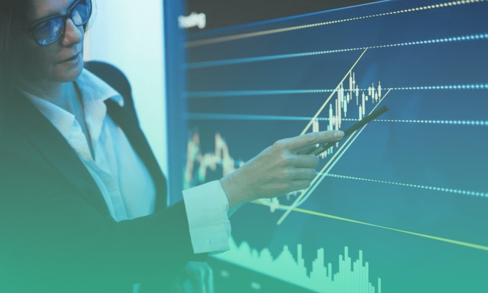Business woman explaining the best automated trading strategies inside meeting room